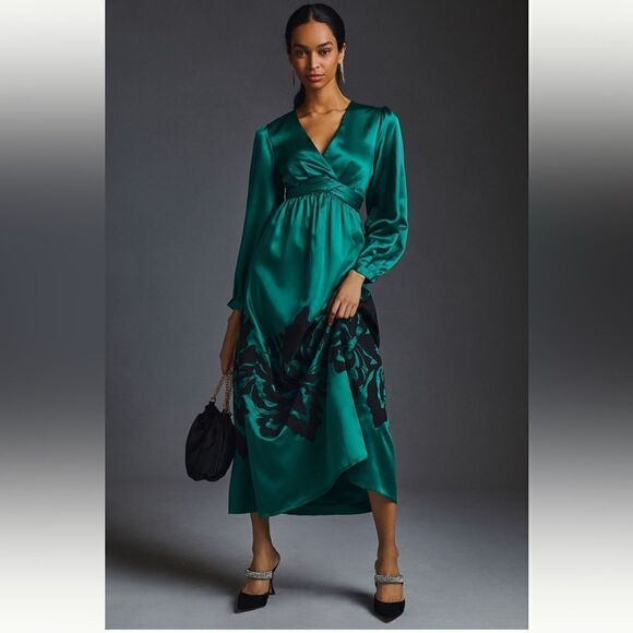 Anthropologie  Nikasha Embroidered Satin Dress/ size M - Picture 1 of 10